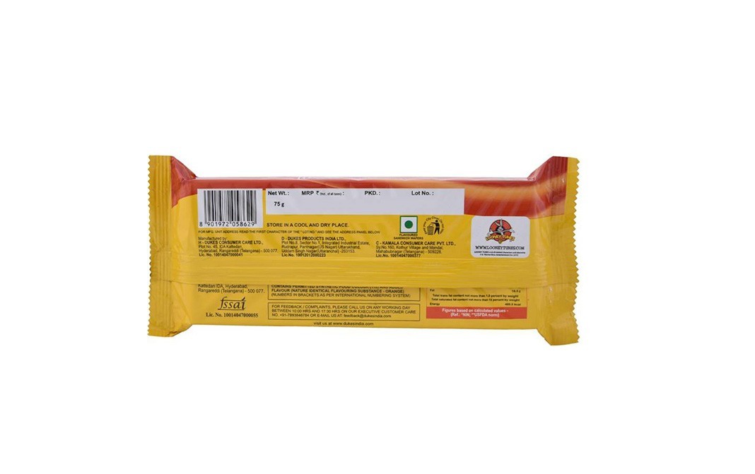 Dukes Waffy Orange Flavoured Crispy & Creamy Wafers   Pack  75 grams